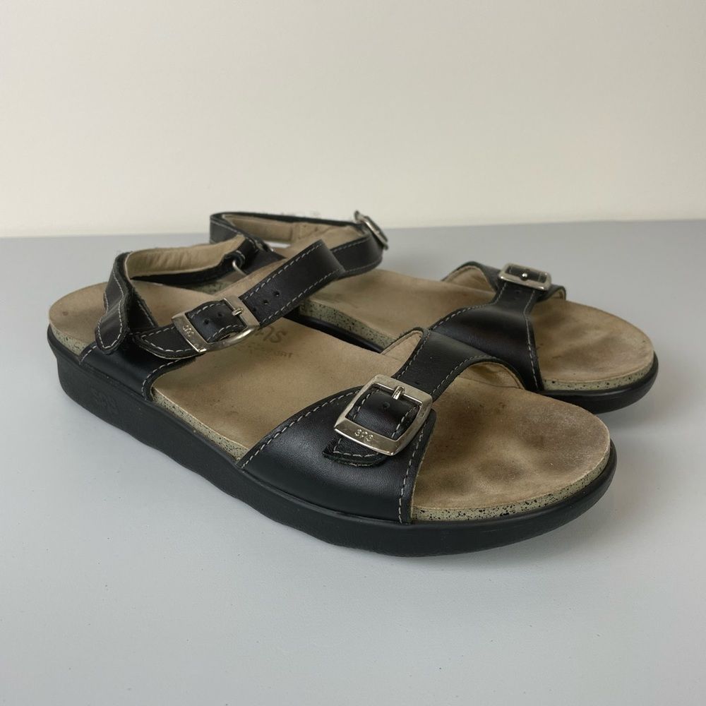 SAS Women's Black Leather Adjustable Buckle Tripad Comfort Sandals Size 9.5N